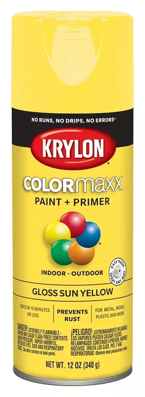 Colormaxx Spray Paint + Primer, Gloss Sun Yellow, 12-oz. Ea